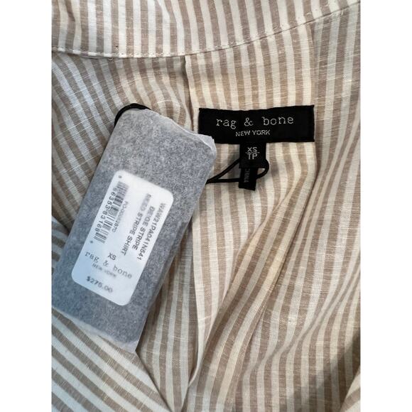 Rag & Bone Reed Short Sleeve Top Beige Stripe Print XS - Picture 7 of 8